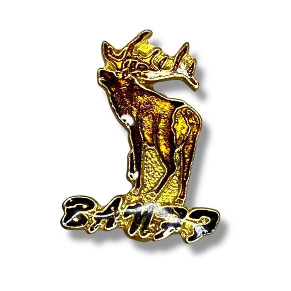 Vintage Banff Canada Resin Moose Elk Lapel Pin 1" Goldtone - Picture 1 of 6